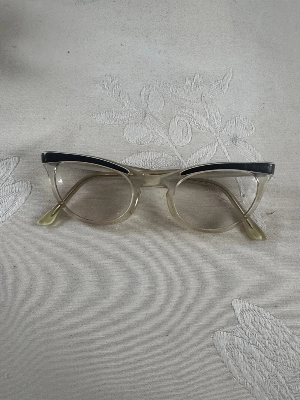 Vintage Shuron clear Cat-Eye Glasses with Black Temples